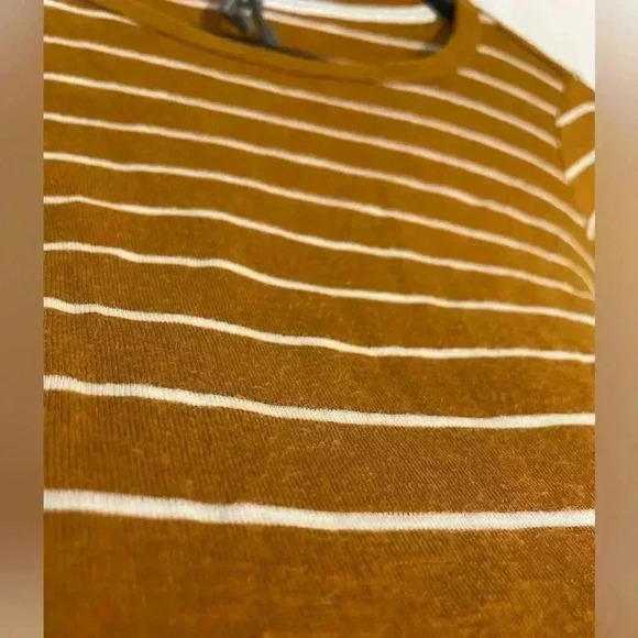 Anthropologie Mustard Yellow and White Horizontal Stripes Quarter Sleeve T Sz XS - Picture 7 of 7